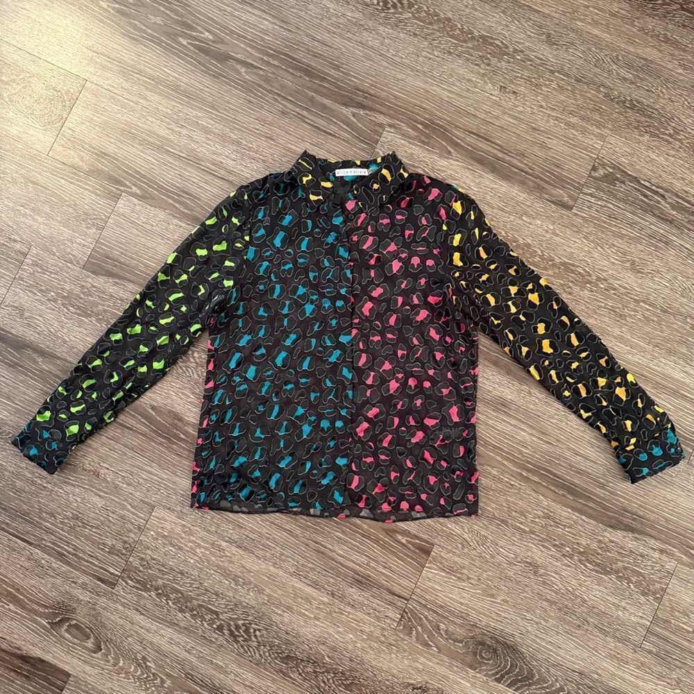 Alice and Olivia Willa Abstract Leopard Print Burnout Silk Blend Blouse